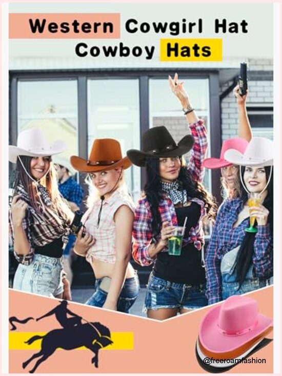 4 Pack Felt Cowboy Hats with Neck Drawstring for Western Party Costume main image 4